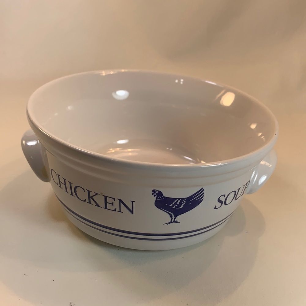 Chicken Soup Blue White Ceramic Handle Bowl Decoration Flower Vase Vintage FTD